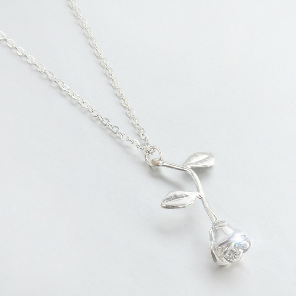 Rose Gold Silver Flower Pendant Necklace - Picture 7 of 8